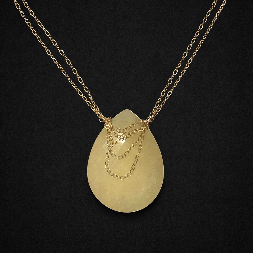 Michelle Roy Teardrop Stone Pendant Necklace Gold Chain